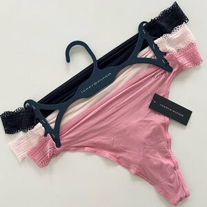 Tommy Hilfiger 3 pk Microfiber Logo Lace Trim Thong Underwear Size XL NWT